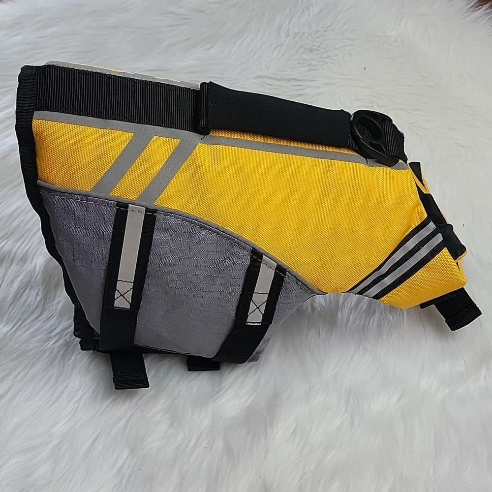 VIVAGLORY Sports Style Yellow Rescue Handle‎ Dog Life Jacket Water Safety Vest S